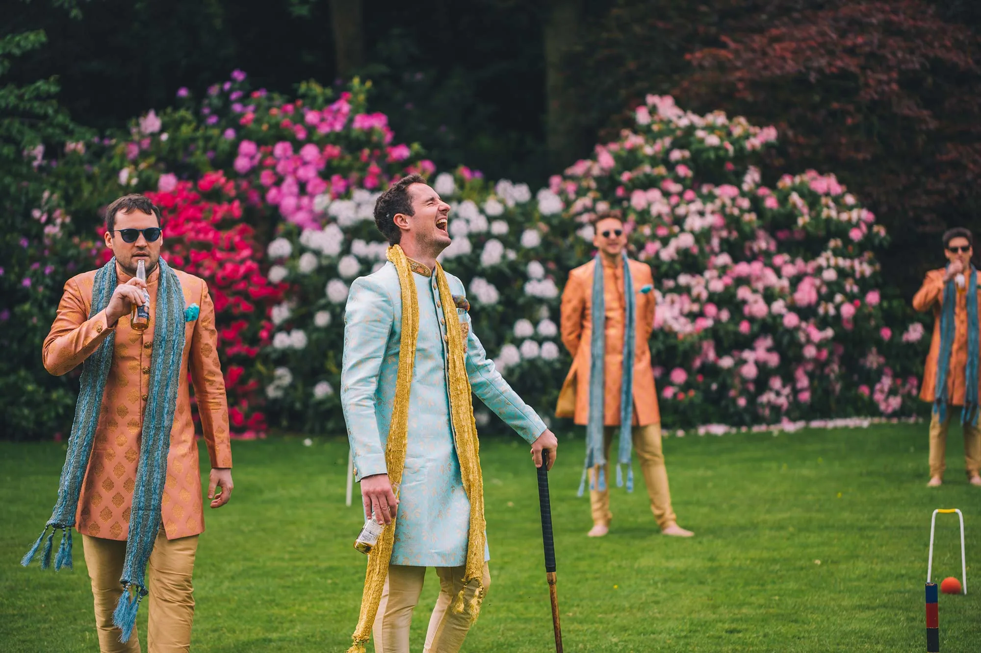 Groomsmen-playing-croquet-on-lawn-at-Homme-House