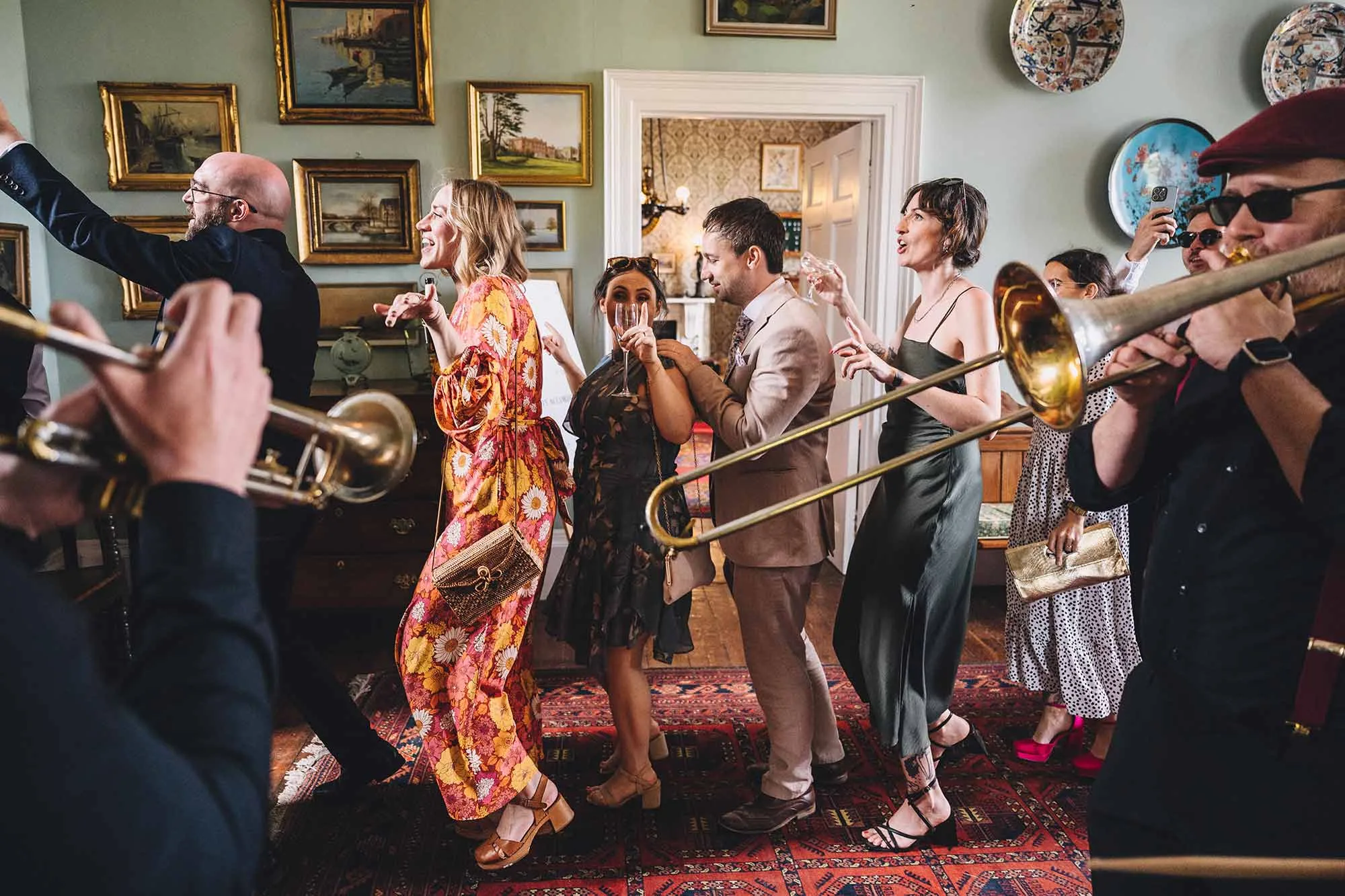 A-wedding-conga-line-in-the-Hall-at-Homme-House