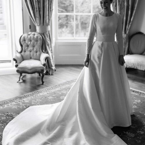 Bride-and-bridal-dress-train-portrait-in-Homme-House-Main-Suite