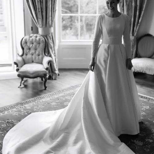 Bride-and-bridal-dress-train-portrait-in-Homme-House-Main-Suite