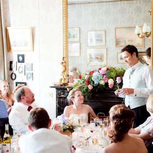 Groom giving wedding speech in Dining Room at Homme House