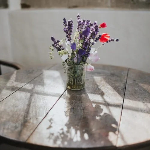 Table and flowers in the Summerhouse at Homme House