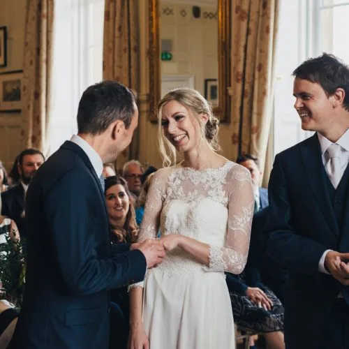 Bride and groom during wedding ceremony