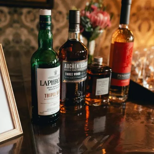 A whisky bar in the Library at Homme House