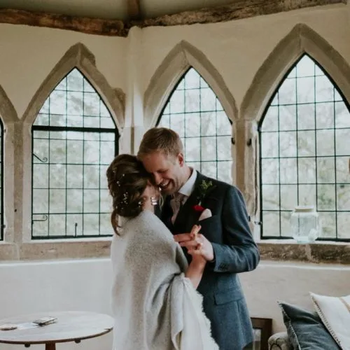 Wedding couple in the Summerhouse at Homme House