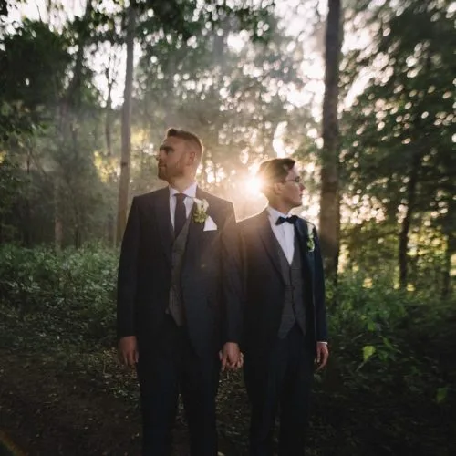 Wedding couple in woodland at Homme House