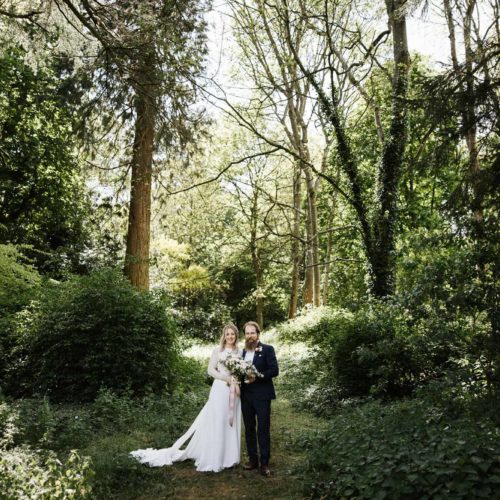Bride-and-groom-in-Homme-House-woodland