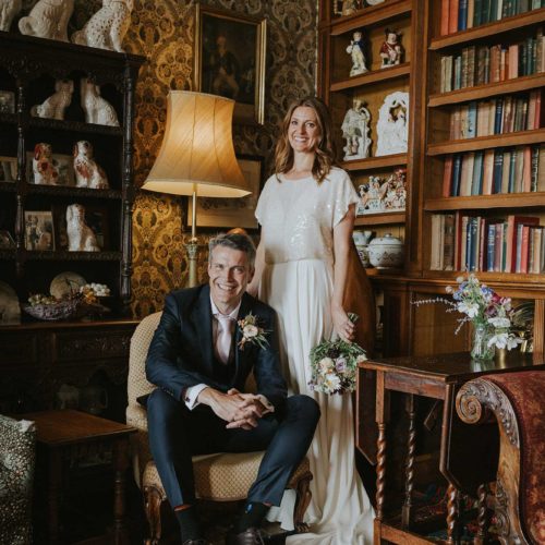 Wedding-couple-portrait-in-Library-at-Homme-House