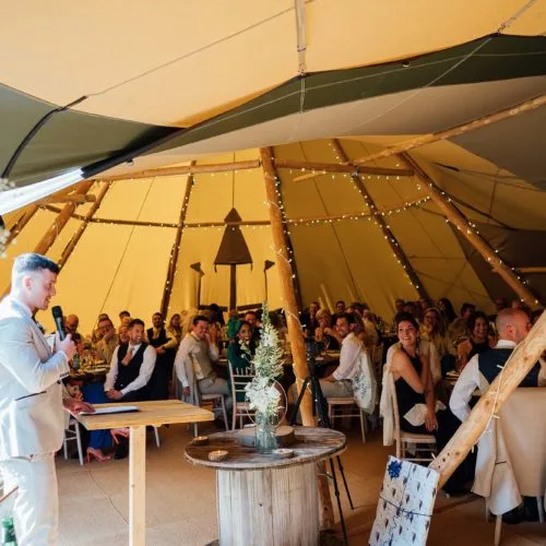Wedding-speech-in-tipi-at-Homme-House