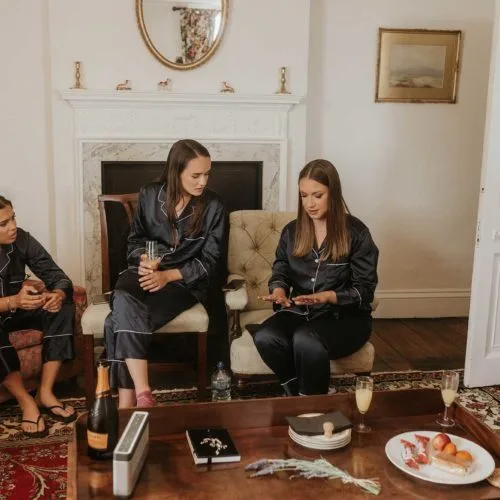 Bridesmaids-in-matching-pyjamas-in-Homme-House-Bridal-Suite-dressing-room